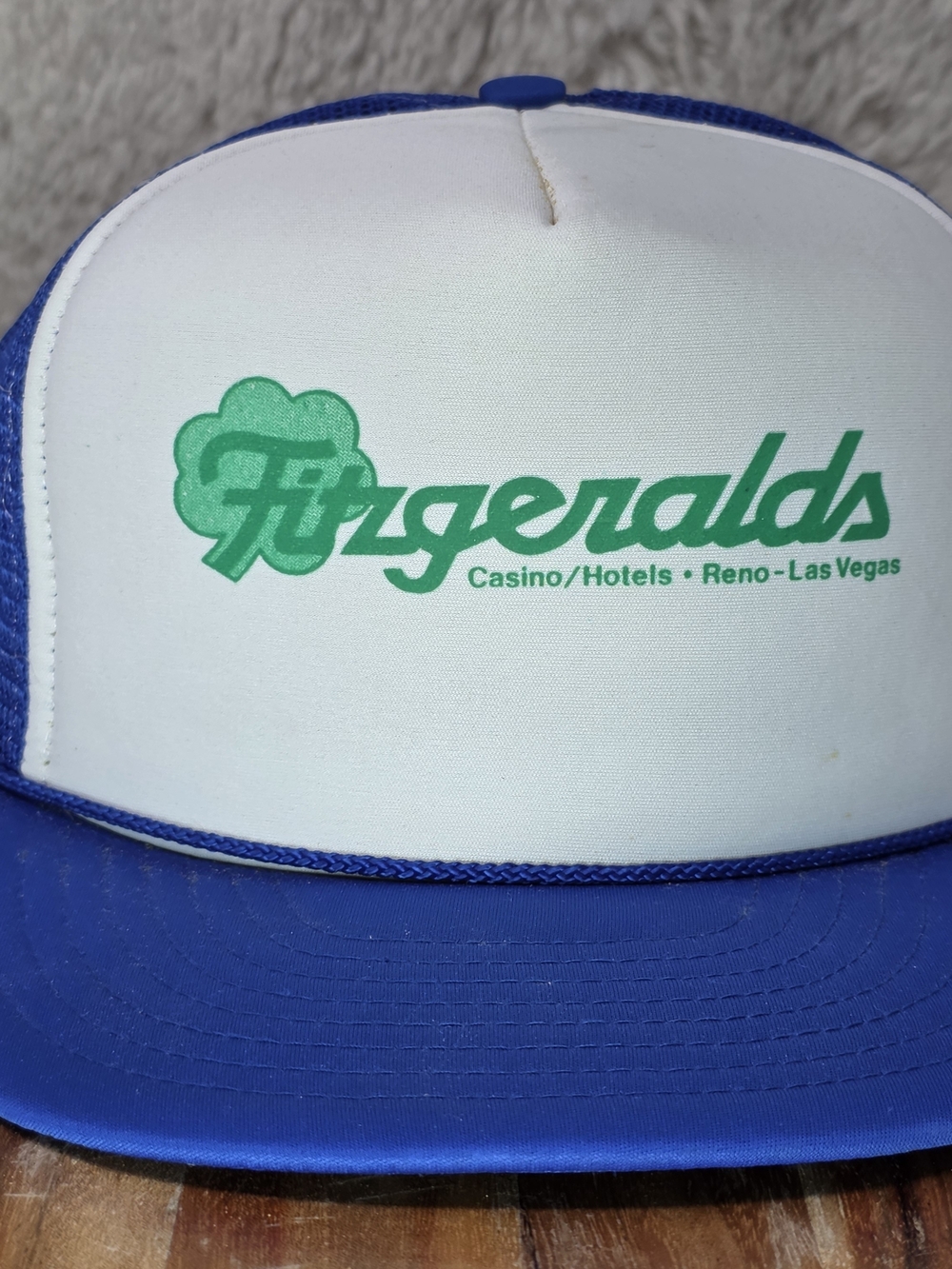 Fitzgeralds Logo Trucker Hat in Blue and White